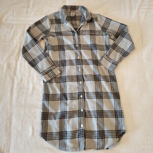 Lands End Button Front Flannel Nightgown Womens Small Tall 6-8 Plaid Cotton